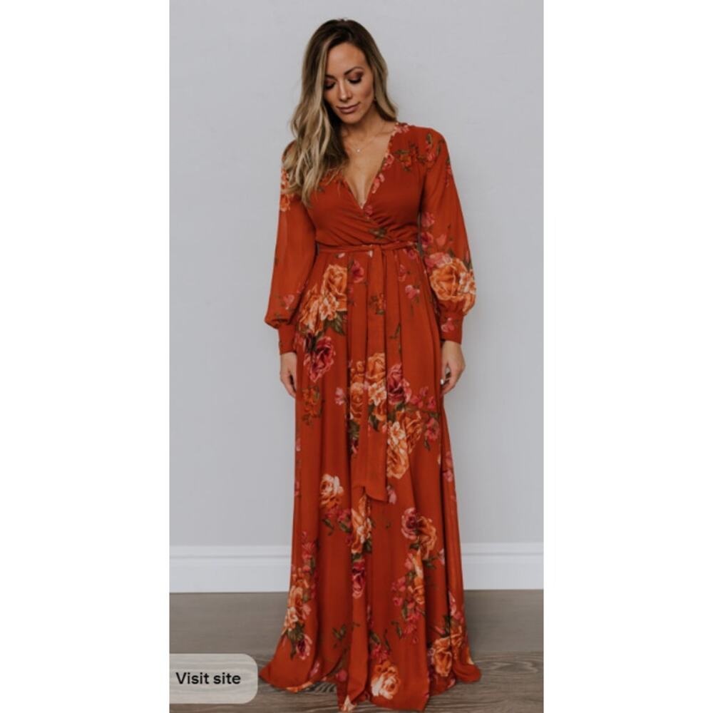 Baltic Born Lydia Rust Floral Maxi Dress Long Sleeves Med - Picture 1 of 8